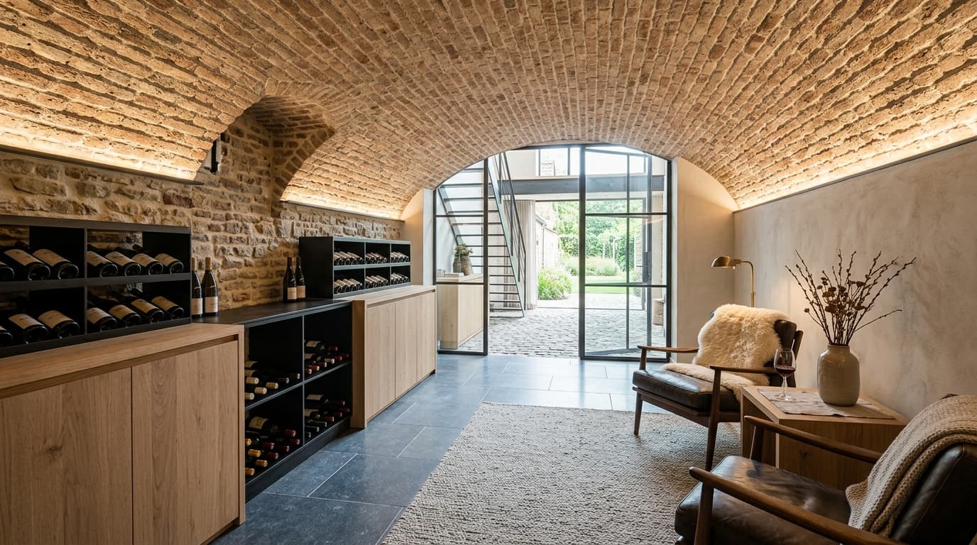 Intérieur contemporain rénové : Aménager une cave voûtée