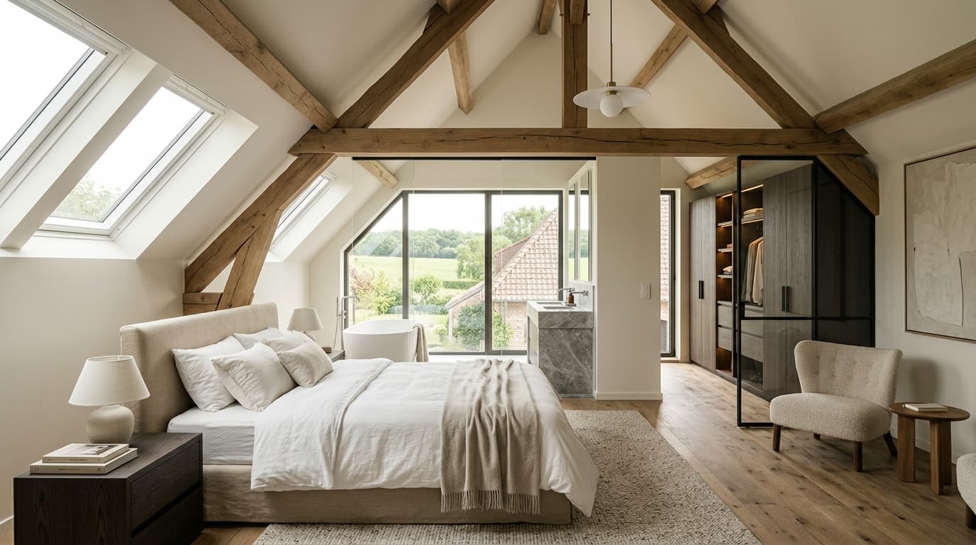 Intérieur contemporain rénové : Suite parentale sous les combles