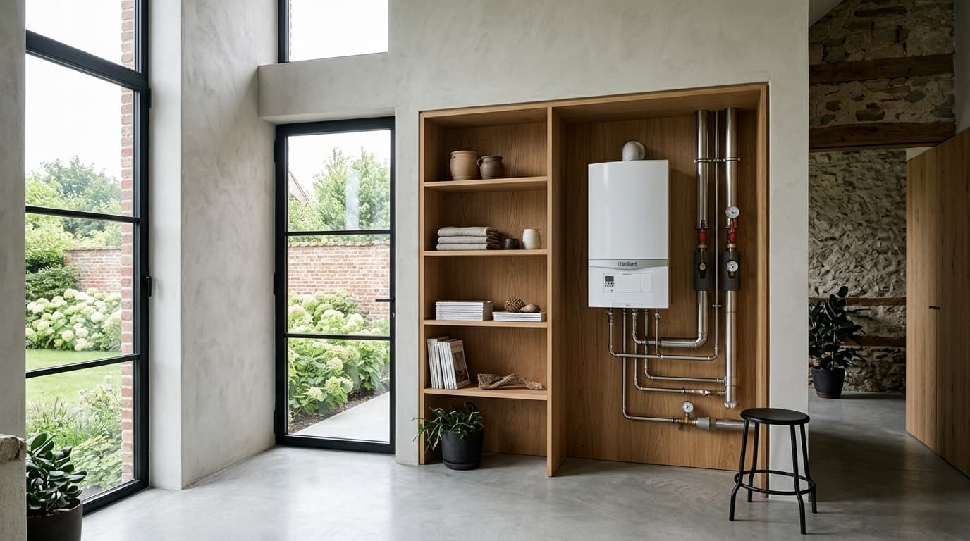 Intérieur contemporain rénové : Chaudière à condensation gaz