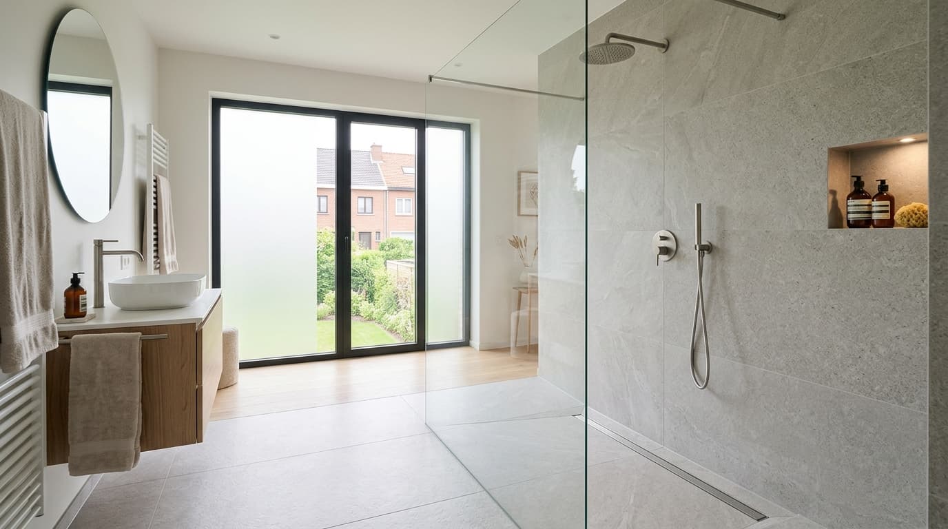 Intérieur contemporain rénové : Douche à l'italienne sans fuites