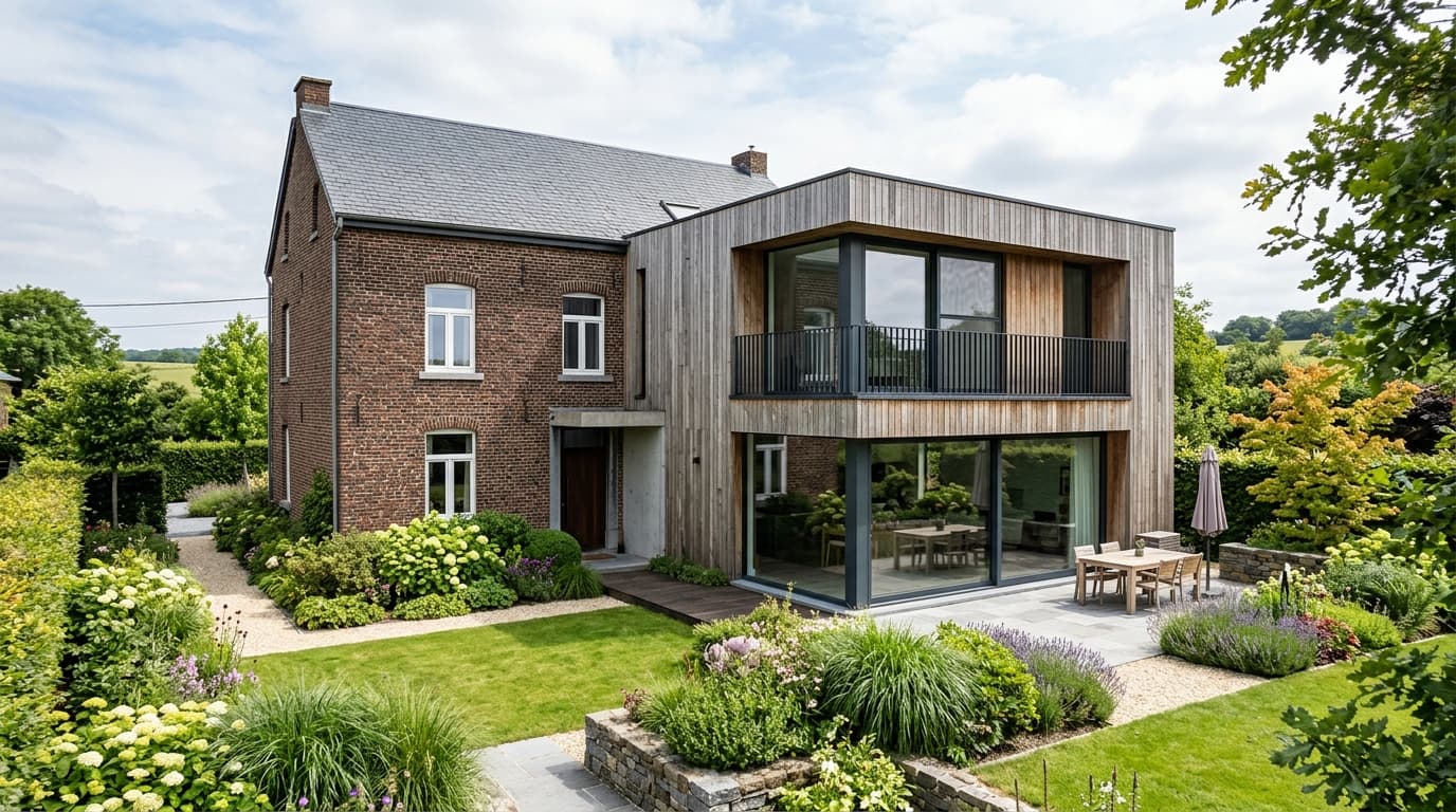 Maison belge contemporaine rénovée : Extension en ossature bois