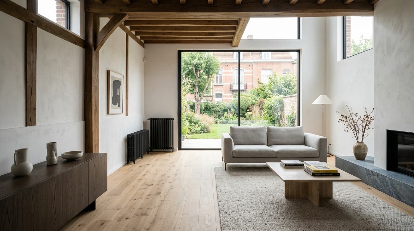 Intérieur contemporain rénové : Isolation acoustique des planchers en bois