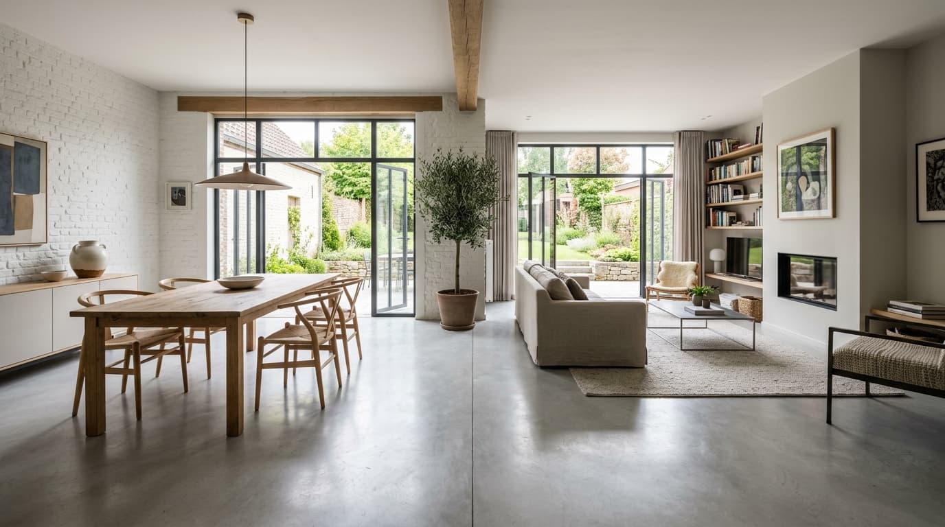 Intérieur contemporain rénové : Isolation des sols sur terre-plein