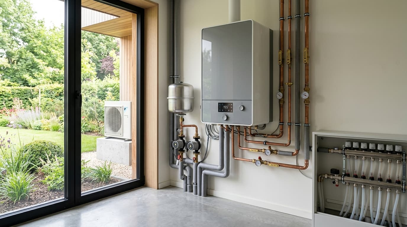 Intérieur contemporain rénové : La chaudière hybride gaz + PAC