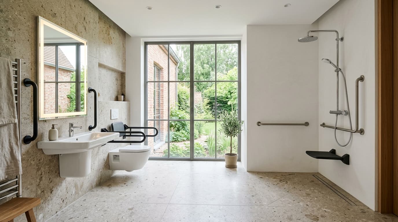 Intérieur contemporain rénové : Salle de bain PMR design