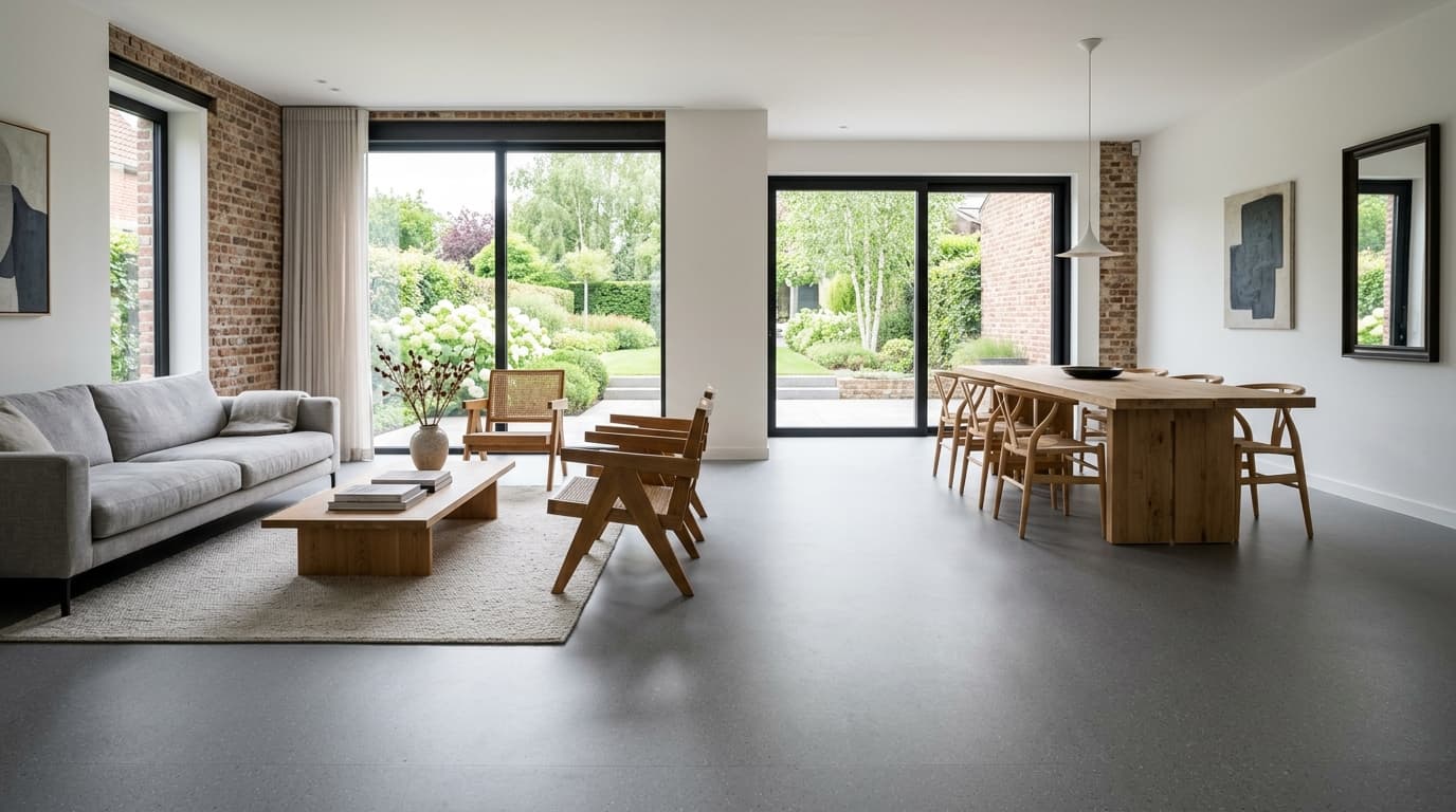 Intérieur contemporain rénové : Le linoléum naturel (Marmoleum)