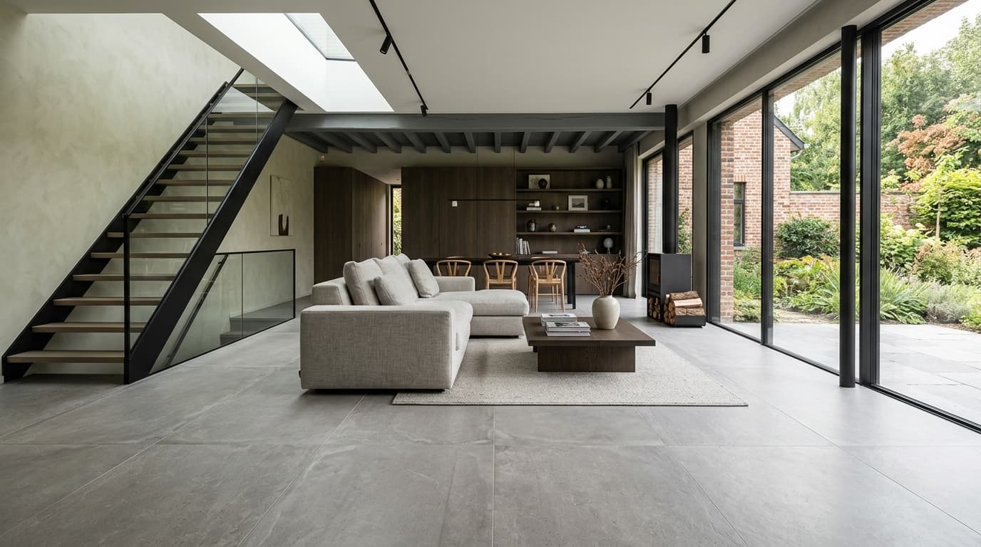 Intérieur contemporain rénové : Carrelages grand format (slabs)