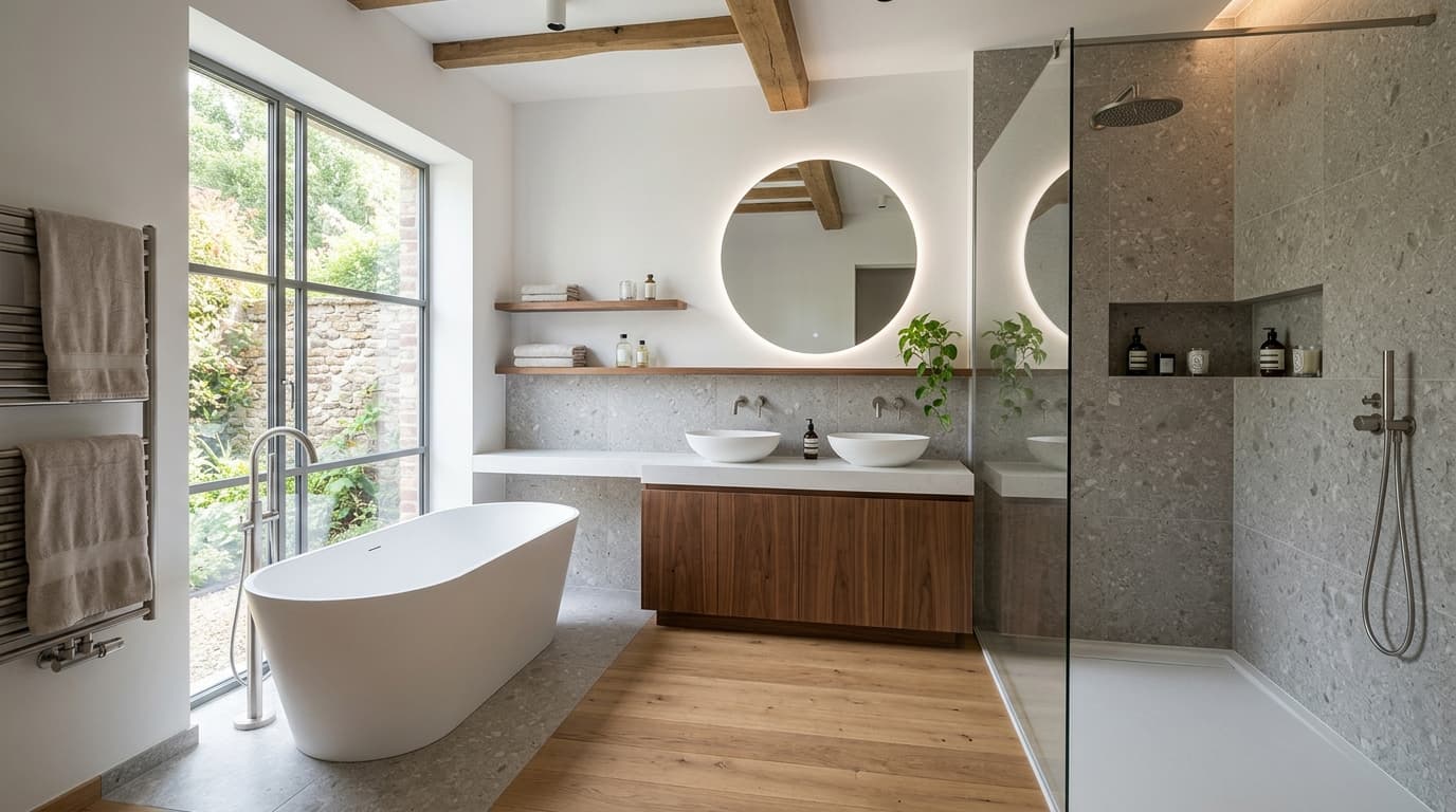 Intérieur contemporain rénové : Moderniser une salle de bain des années 70