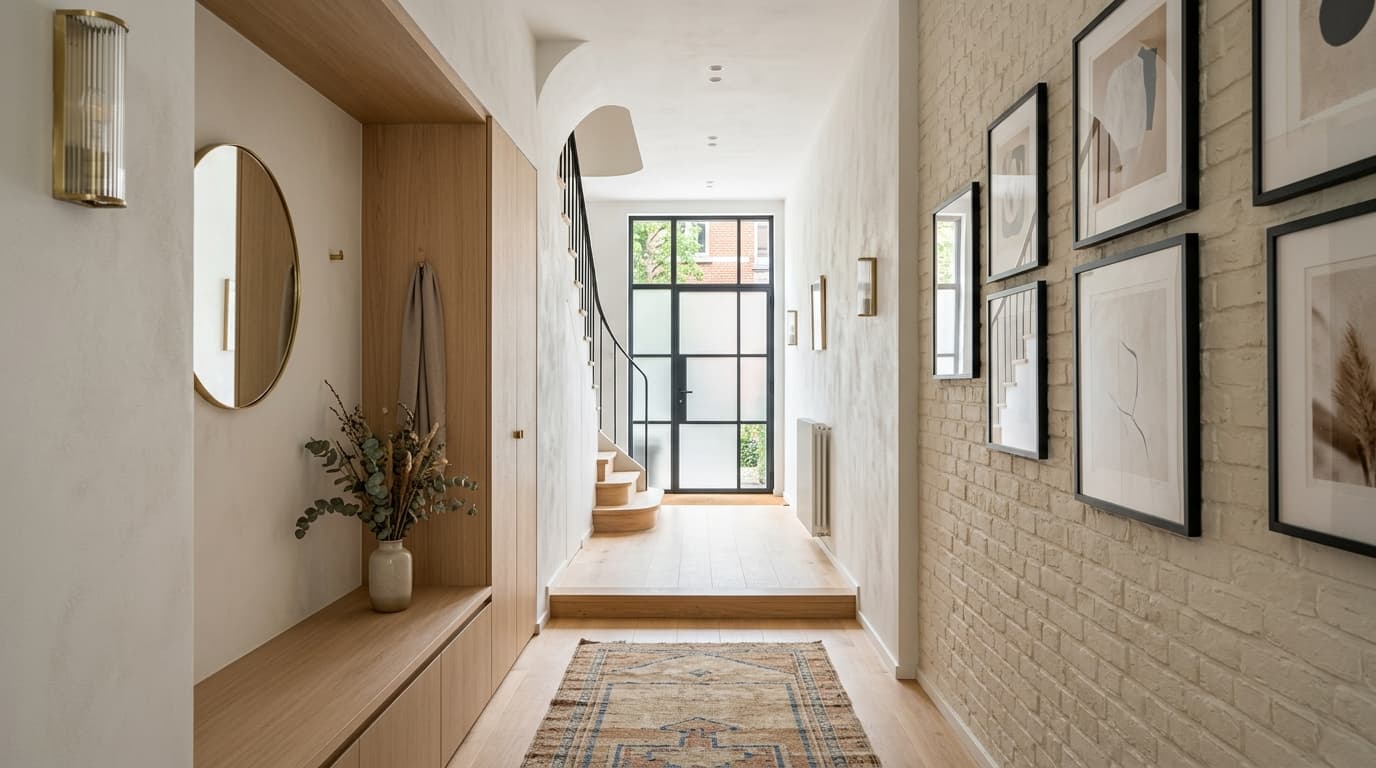 Intérieur contemporain rénové : Hall d'entrée étroit