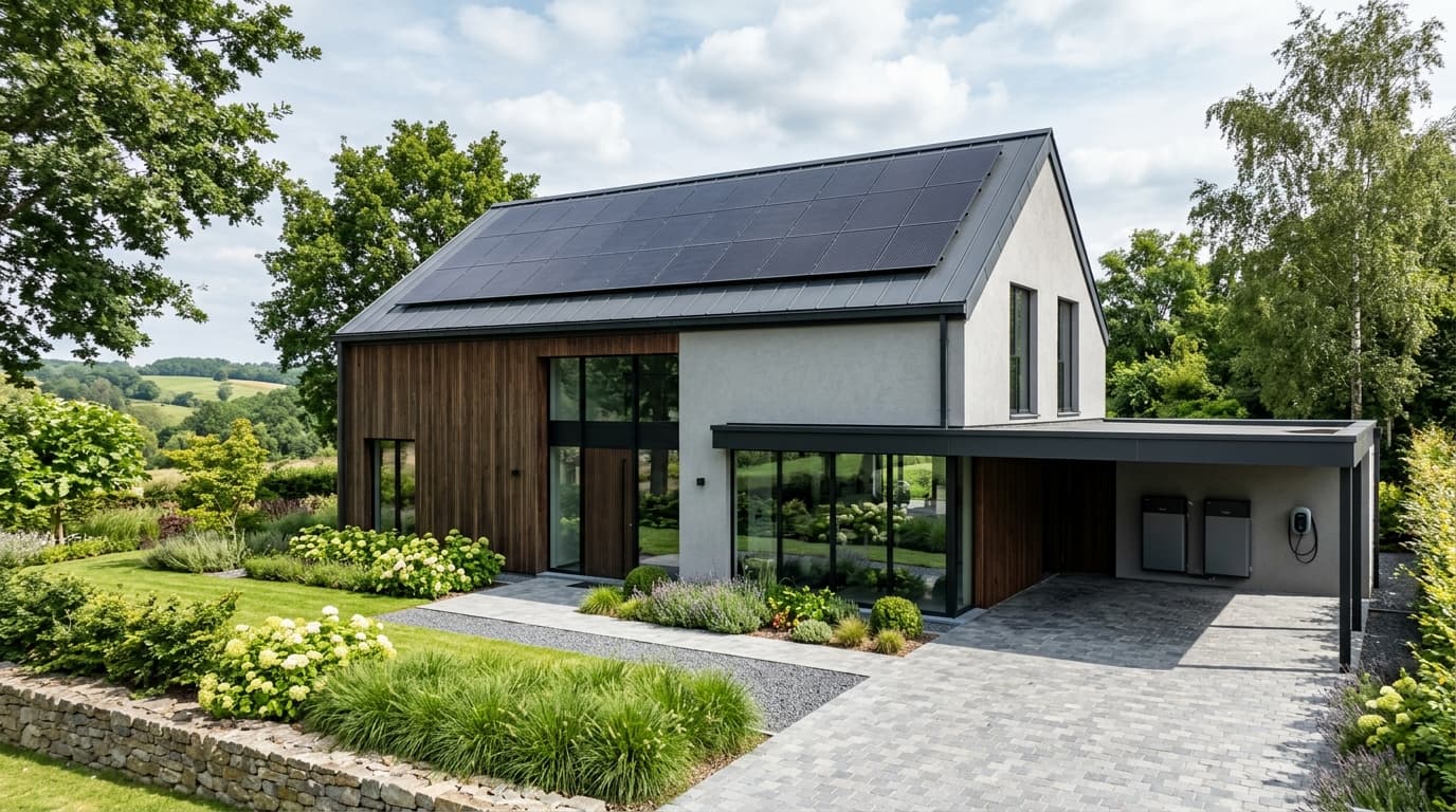 Maison belge contemporaine rénovée : Panneaux solaires et batteries domestiques