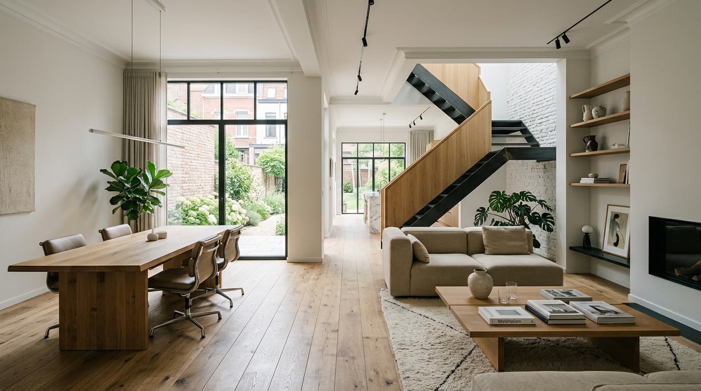 Intérieur contemporain rénové : Parquet contrecollé ou bois massif