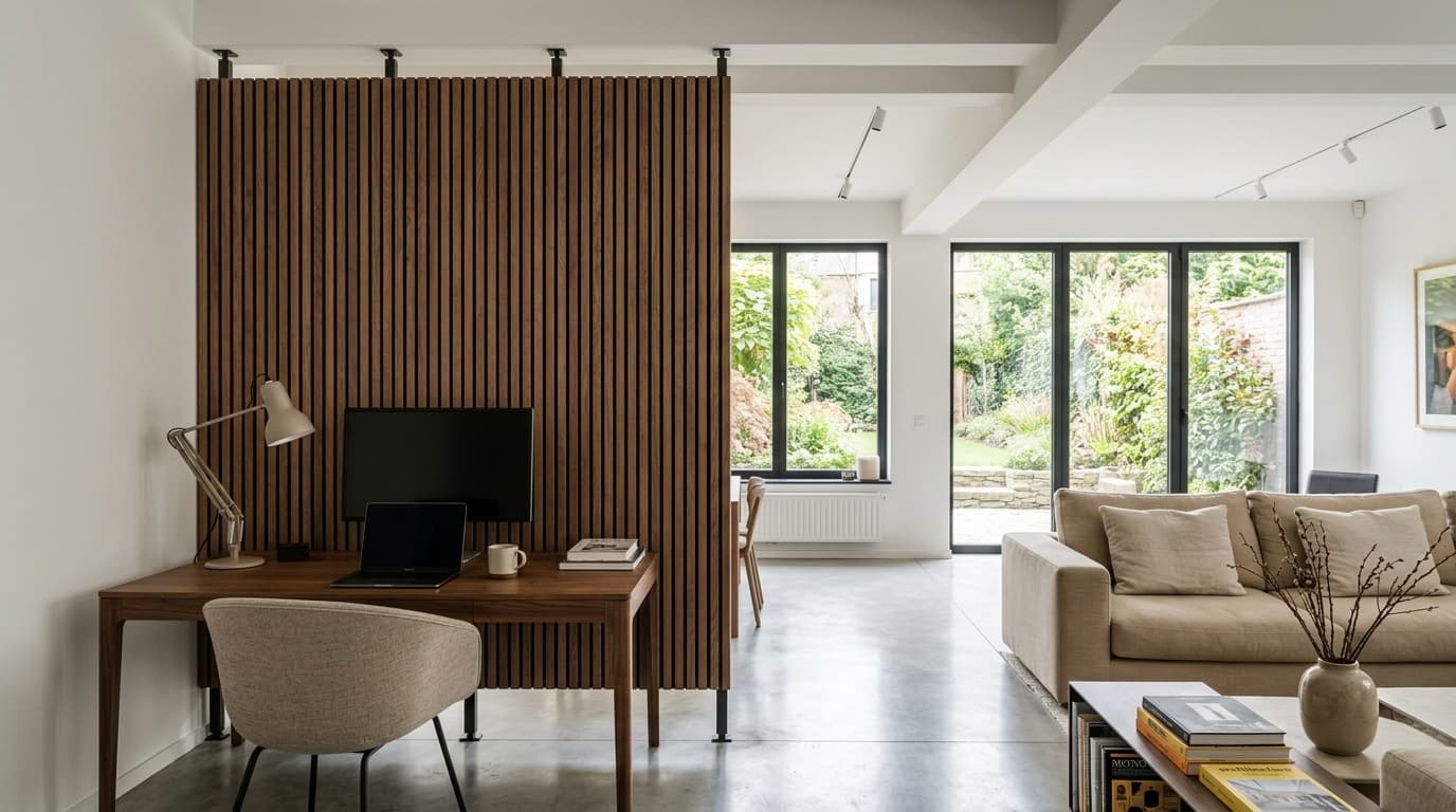 Intérieur contemporain rénové : Cloisons acoustiques sur profilés métalliques