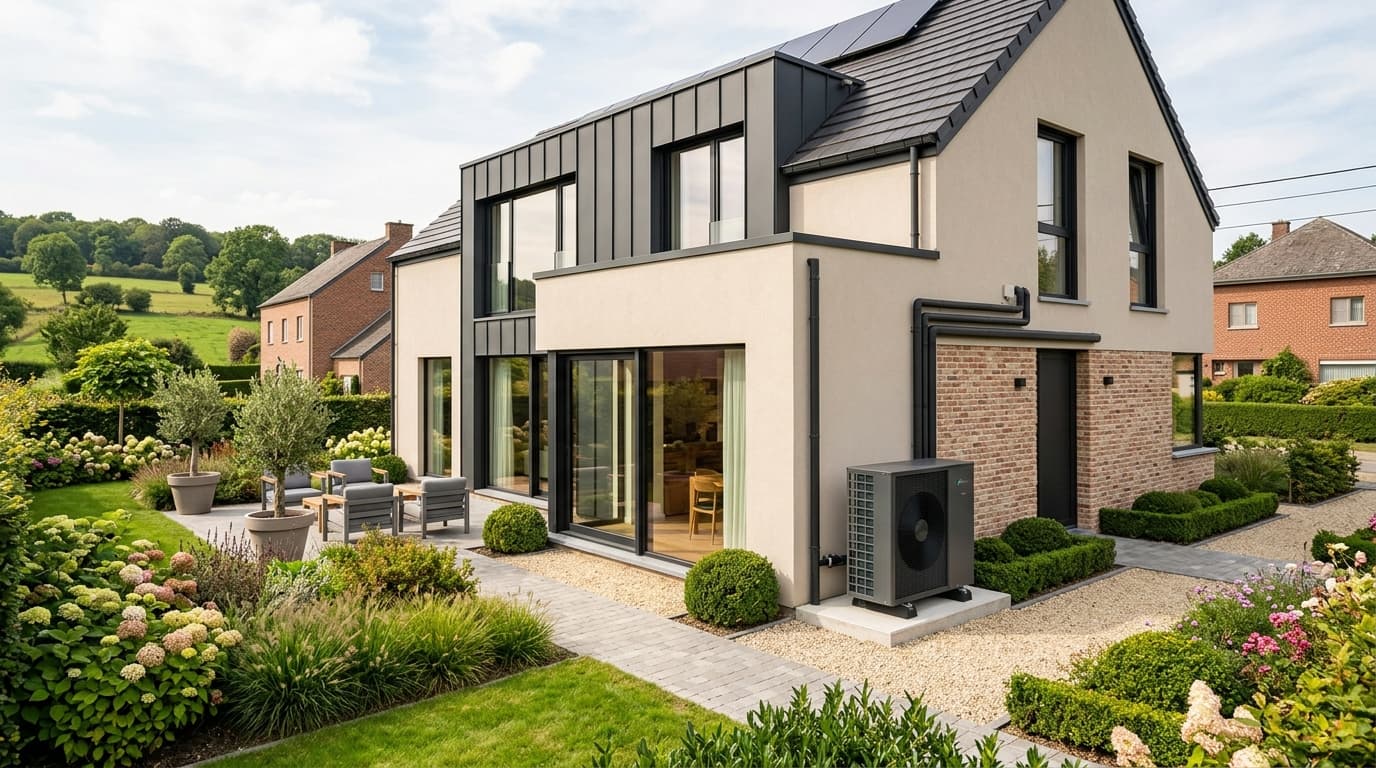 Maison belge contemporaine rénovée : Pompe à chaleur air-eau en rénovation