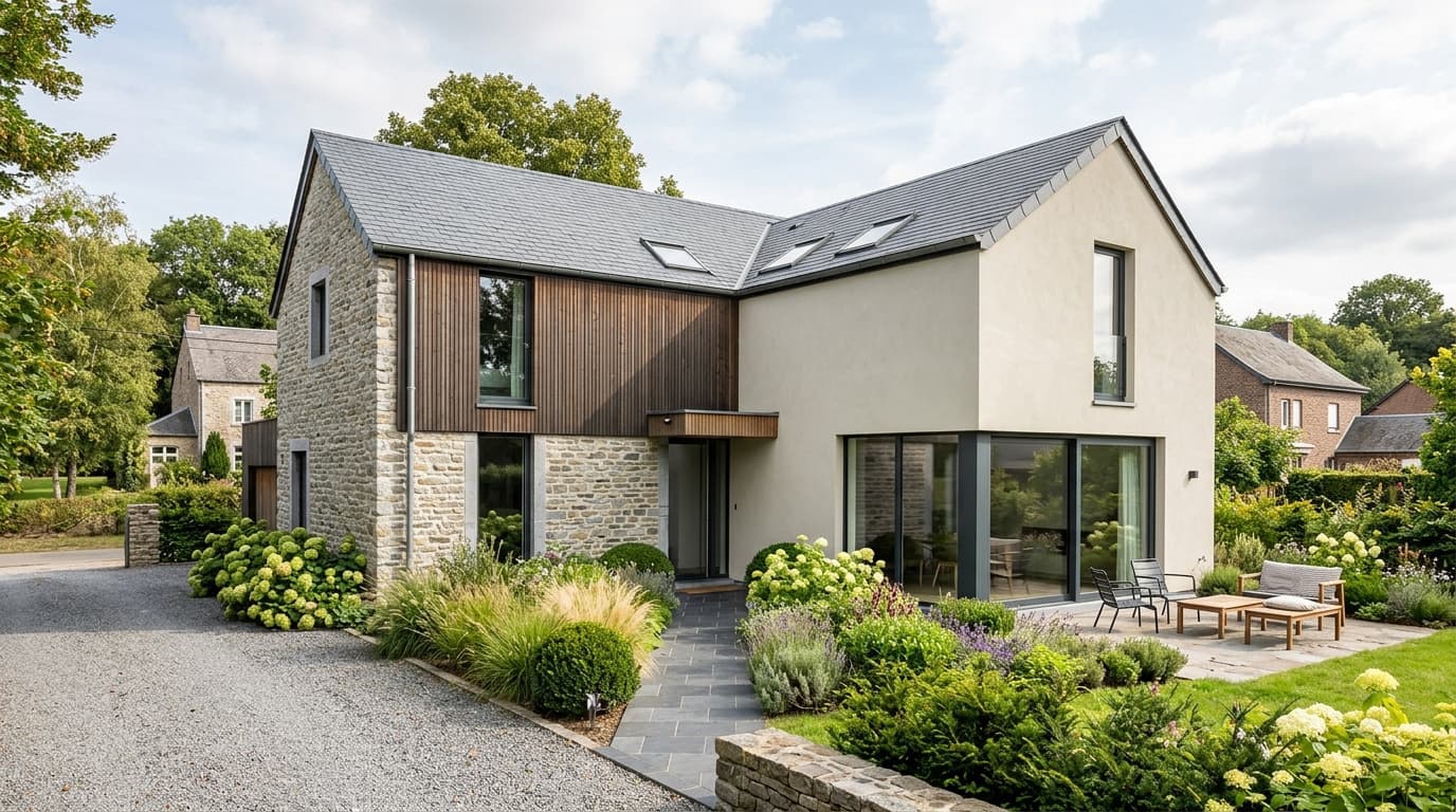 Maison belge contemporaine rénovée : Isolants biosourcés en Wallonie