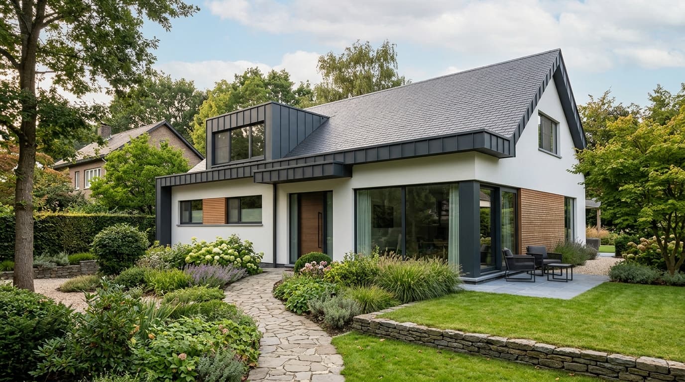 Maison belge contemporaine rénovée : Remplacement de corniches
