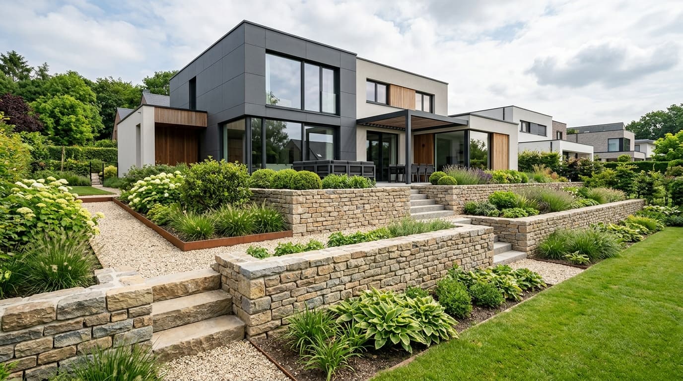 Maison belge contemporaine rénovée : Rénover un muret de jardin ou de soutènement