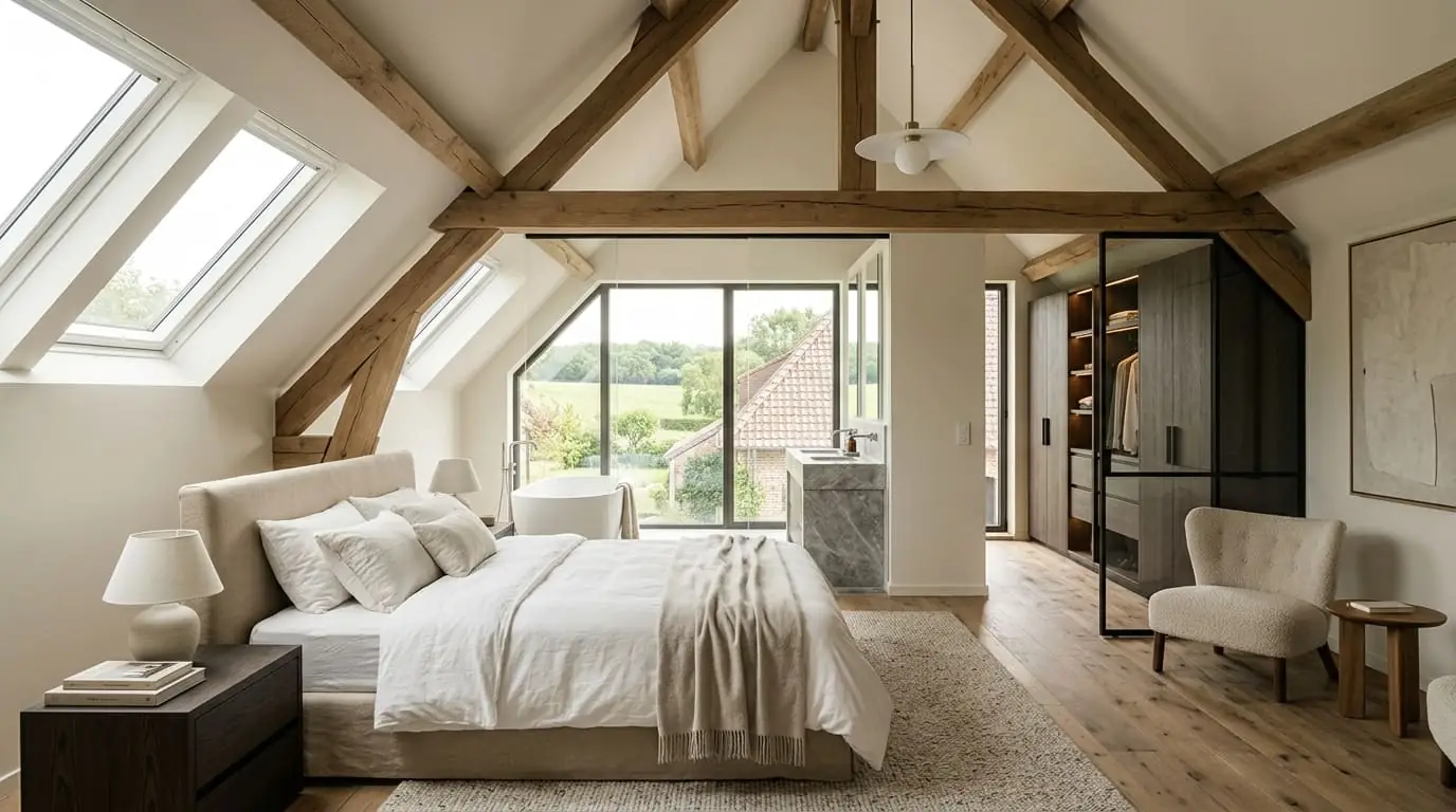 Intérieur contemporain rénové : Suite parentale sous les combles