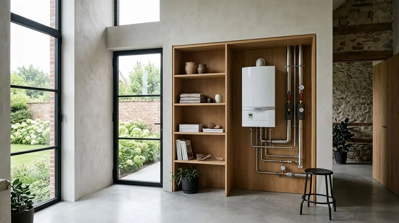 Intérieur contemporain rénové : Chaudière à condensation gaz