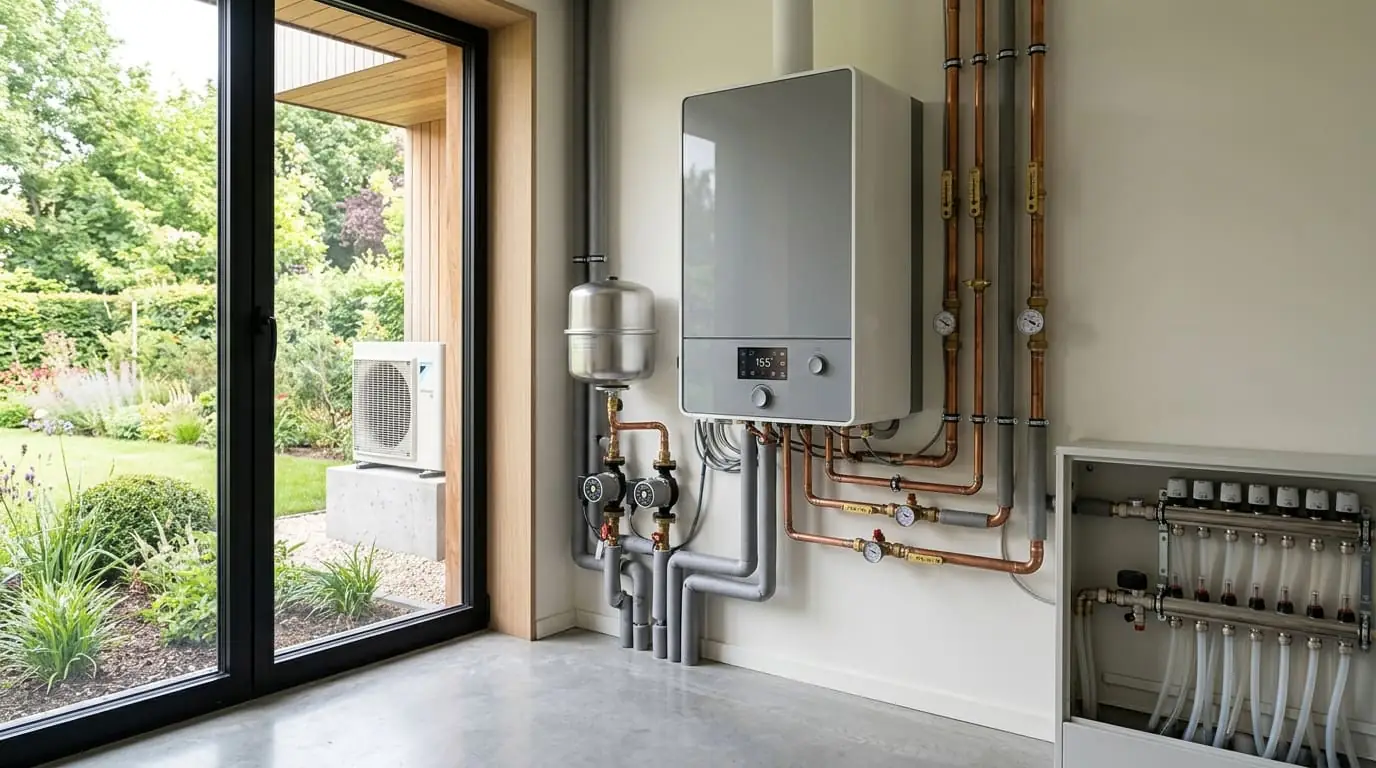 Intérieur contemporain rénové, illustration de l'article sur la chaudière hybride gaz et pompe à chaleur