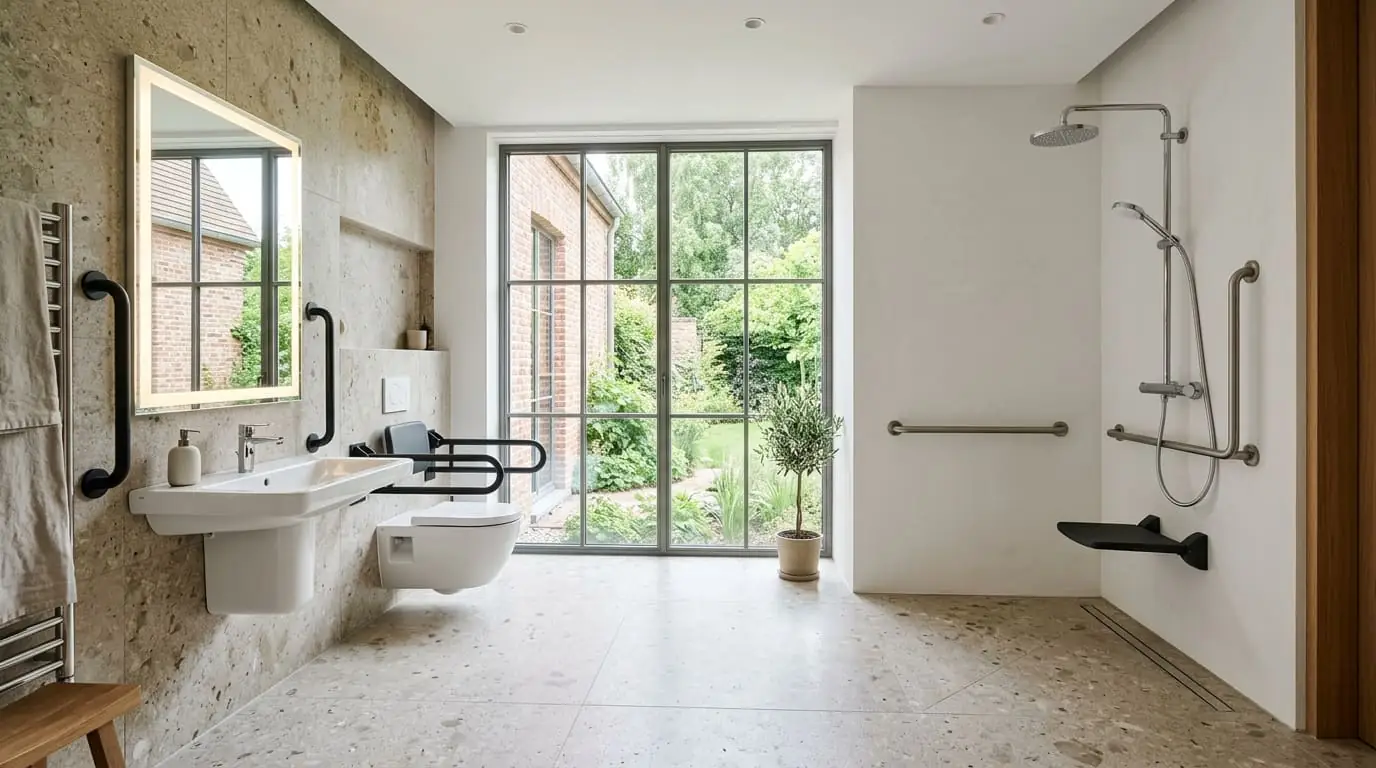 Salle de bain contemporaine rénovée, illustration de l'article sur la salle de bain PMR
