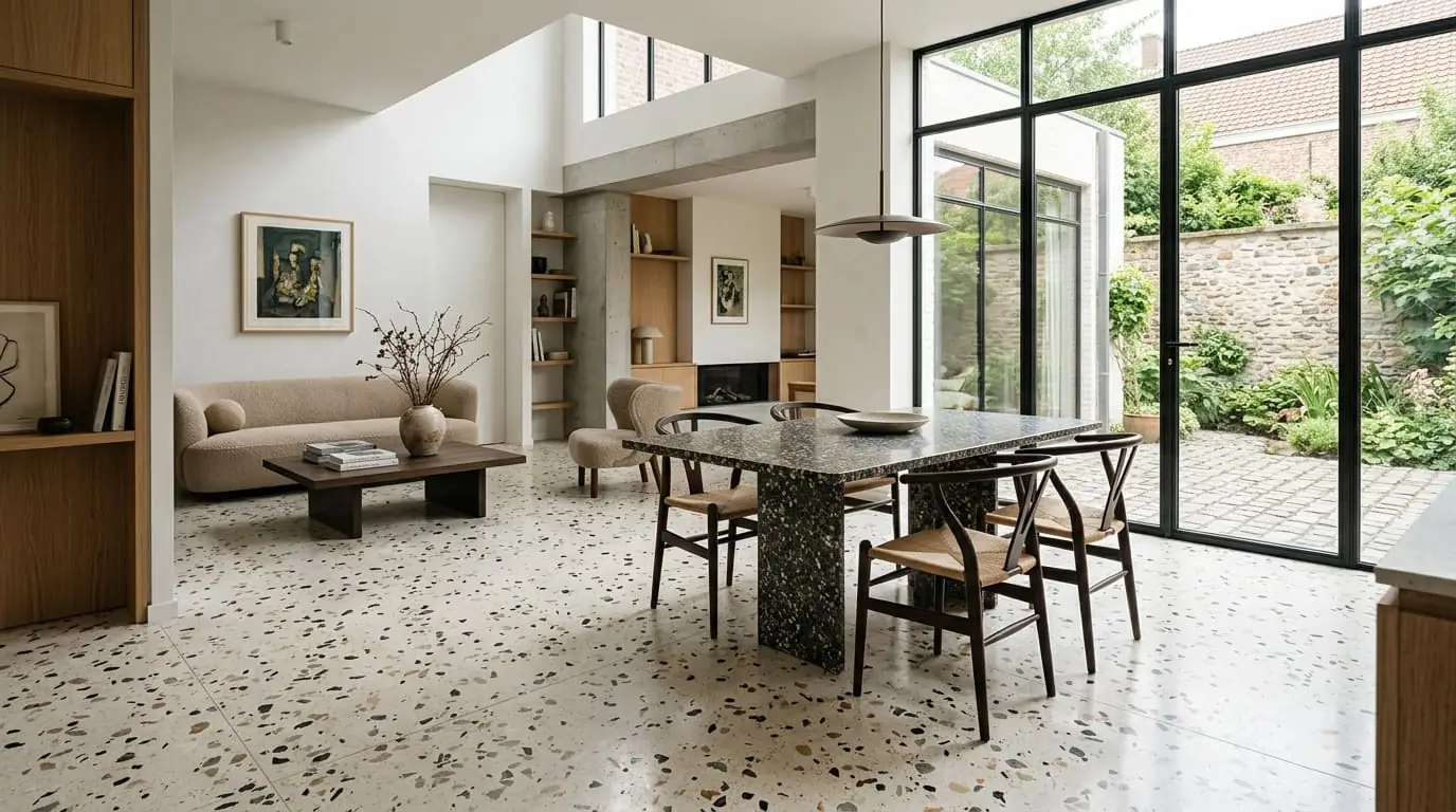 Intérieur contemporain rénové, illustration de l'article sur le terrazzo