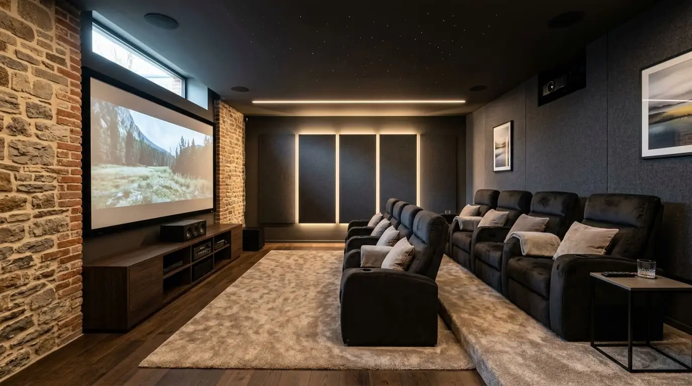 Intérieur contemporain rénové, illustration de l'article sur le home cinéma en sous-sol