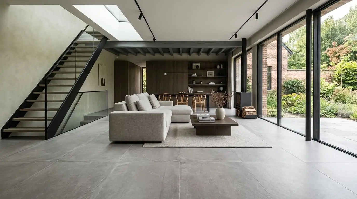 Intérieur contemporain rénové : Carrelages grand format (slabs)
