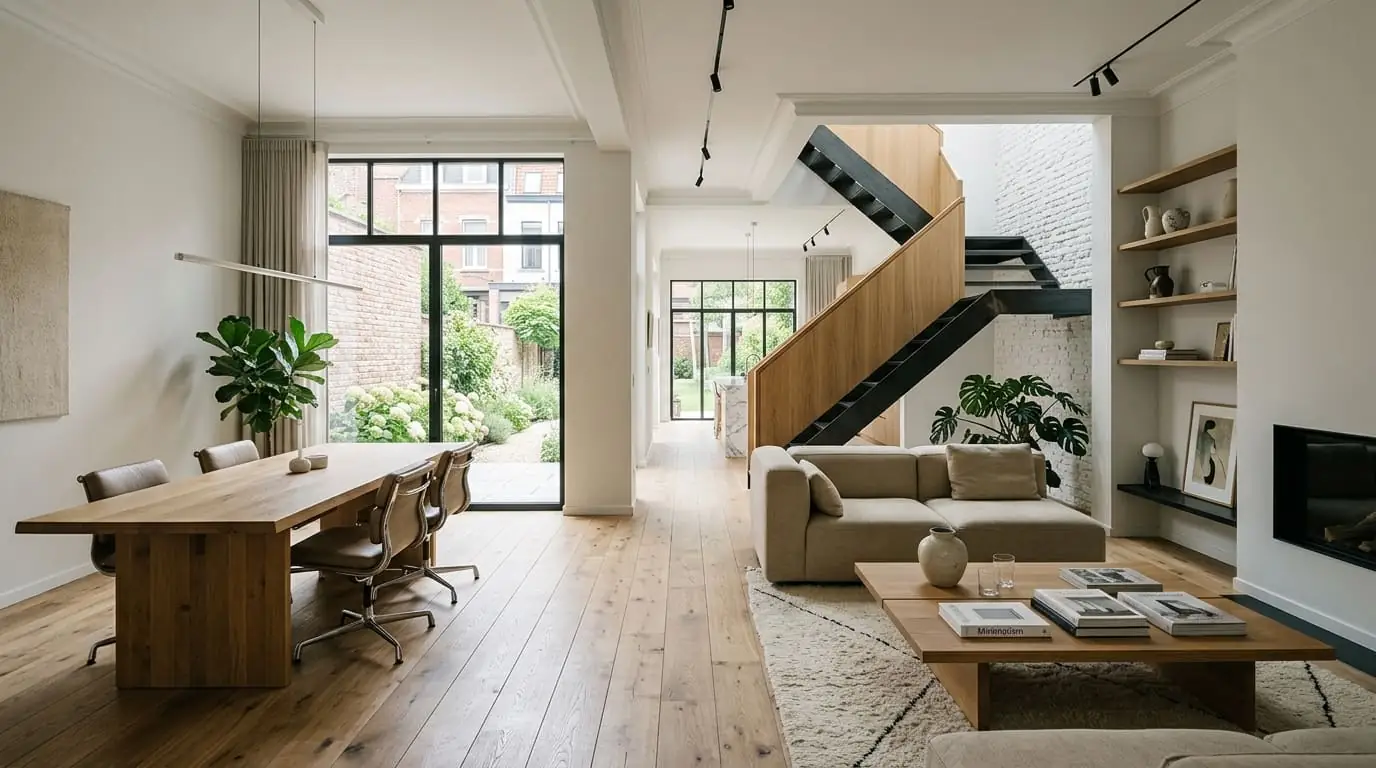 Intérieur contemporain rénové : Parquet contrecollé ou bois massif