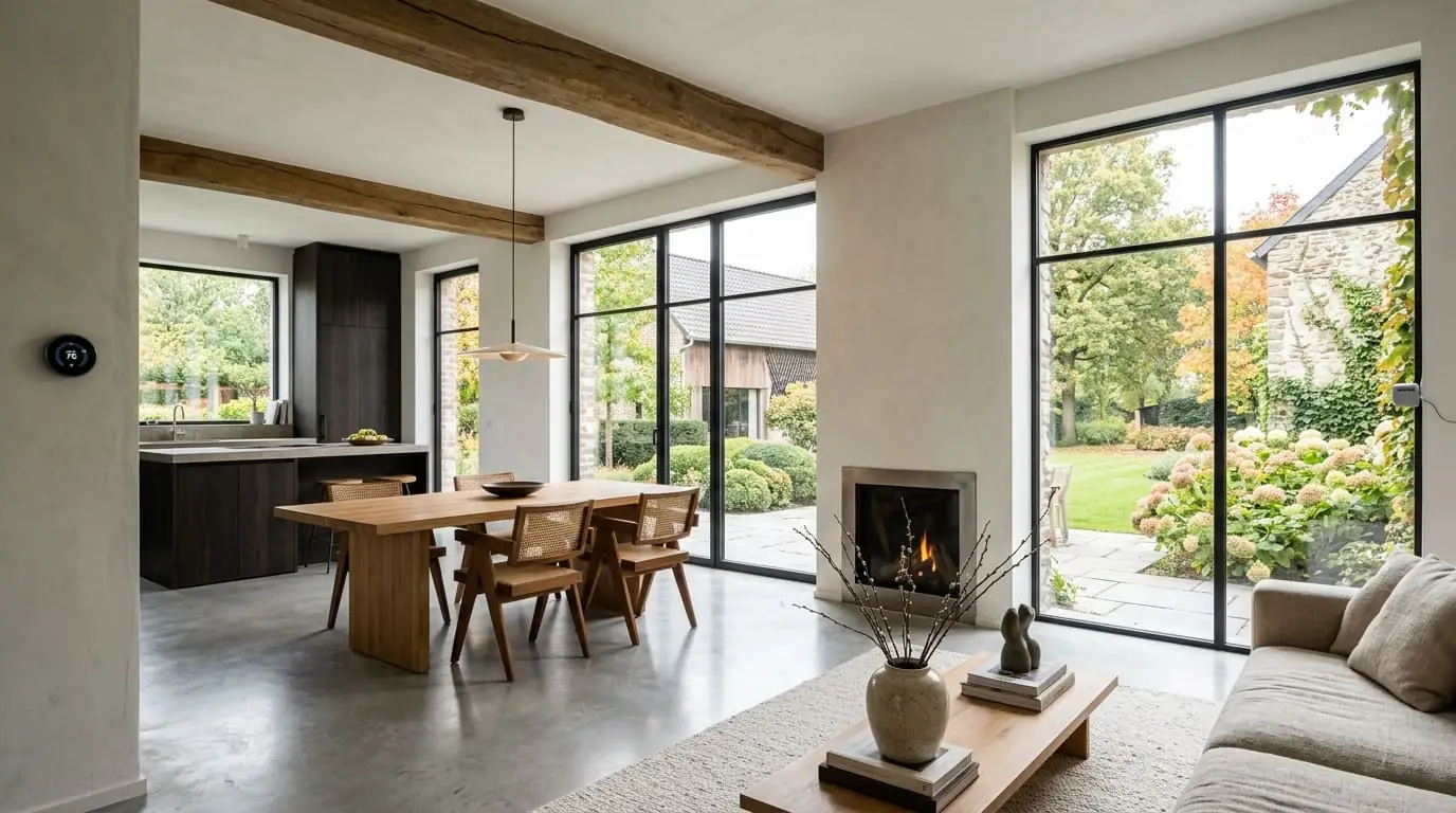 Intérieur contemporain rénové : régulation climatique avec sonde extérieure
