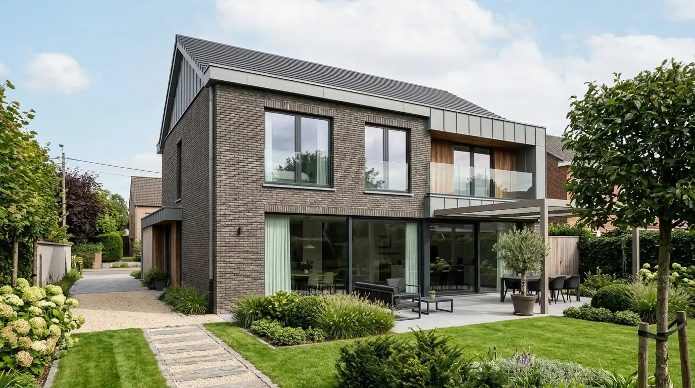 Maison belge contemporaine rénovée : rénover une façade en briques de parement